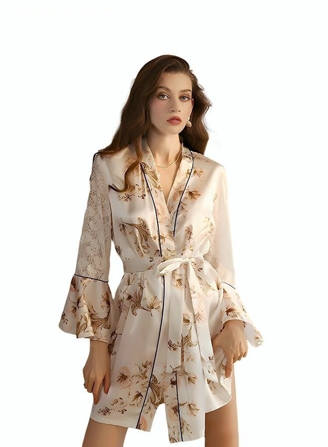 Women's Bathrobe Light Luxury Ice Silk Satin Cool Feeling Nightgown Trumpet Sleeve Design Breathable Skin-friendly Bathrobe Design And Color