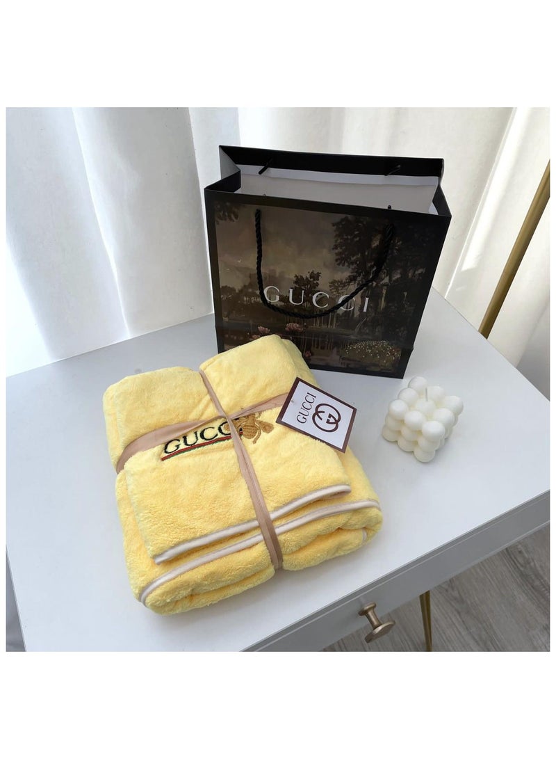 2 In 1 Towel Set Soft And Comfy Towel Set Bath Towel 70*145 Cm Face Towel 35*35 Cm  4 Set  - Light Blue And Yellow