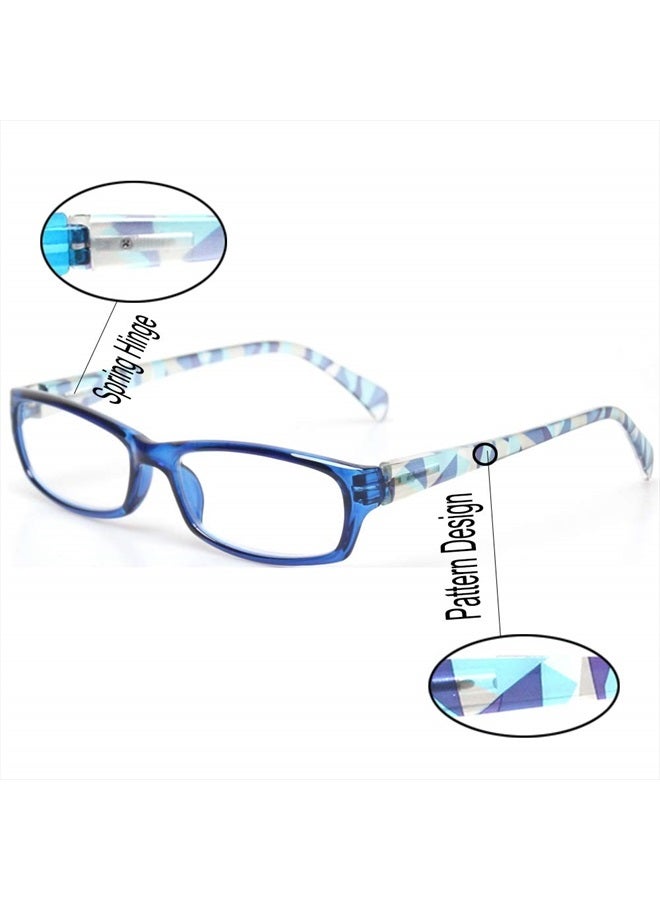Reading Glasses 5 Pairs Fashion Ladies Readers Spring Hinge with Pattern Print Eyeglasses for Women (5 Pack Blue, 1.50)