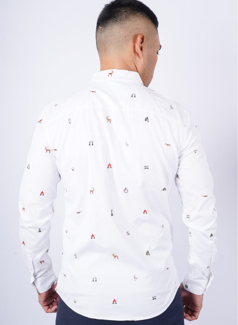 Men's Casual Embroidered Shirt in Optic White