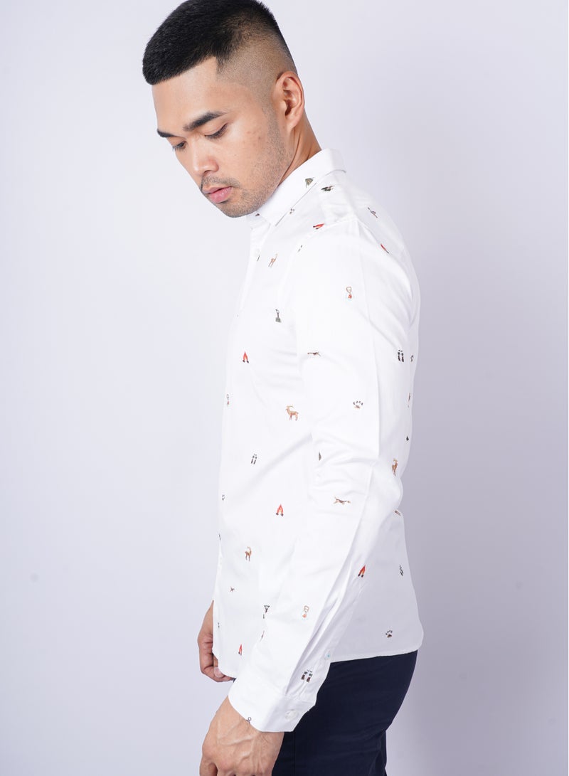 Men's Casual Embroidered Shirt in Optic White