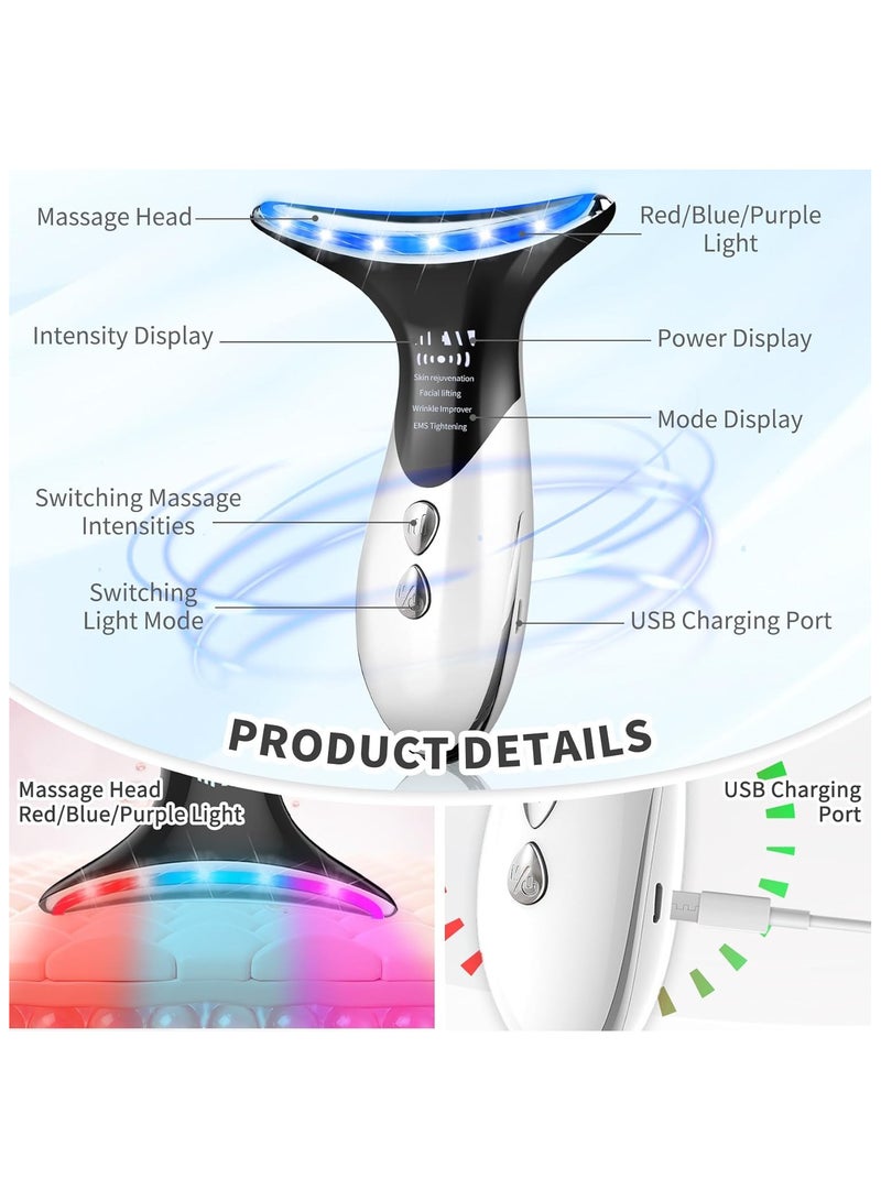 Neck Face Massager, Firming Device for Neck Face, Electric Face Massage with 3 Color & 4 Massage Modes
