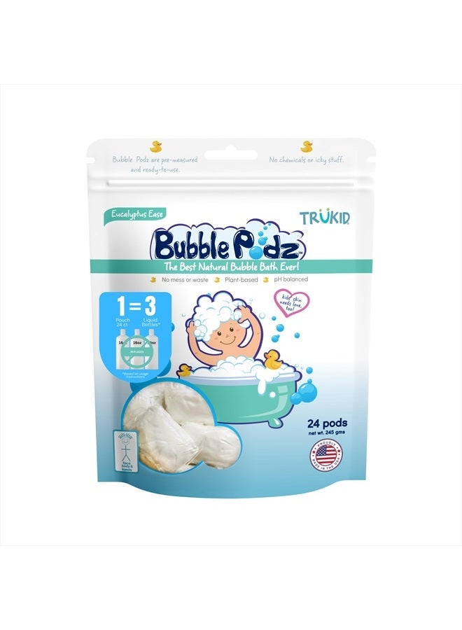 Bubble Podz Bubble Bath for Baby & Kids, Gentle Refreshing Bath Bomb for Sensitive Skin, pH Balance 7 for Eye Sensitivity, Natural Moisturizers and Ingredients, Eucalyptus (24 Podz)