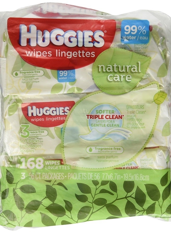 Huggies Natural Care Fragrance Free Soft Pack Wipes 168ct. Total,56 Count (Pack of 3)