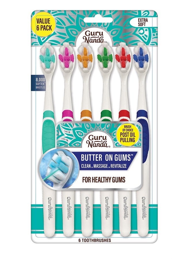 Butter On Gums Toothbrush with 8000+ Softex Bristles, Ultra Soft Bristles for Sensitive & Receding Gums, Perfect for Whiter Teeth, 6 Count