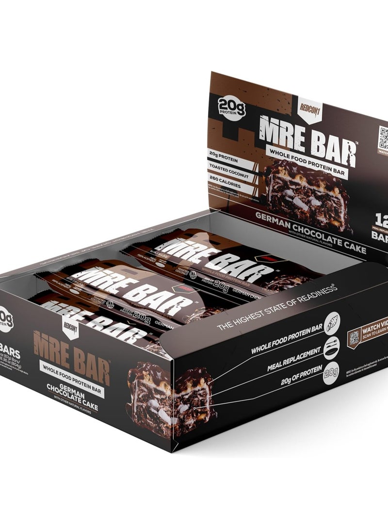 REDCON1 MRE BAR Whole Food Protein Bar, German Chocolate Flavor, 12 Bars