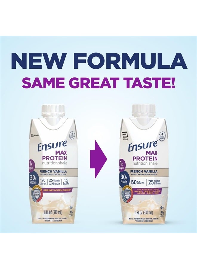 Max Protein Nutrition Shake with 30g of Protein, 1g of Sugar, High Protein Shake, French Vanilla, Liquid, 11 fl oz (Pack of 12)