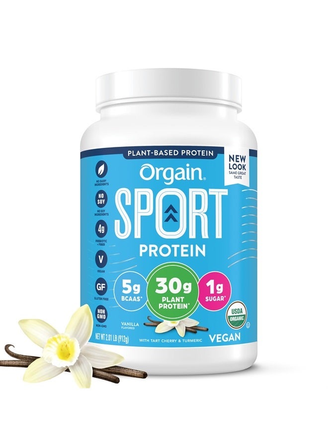 Organic Sport Vegan Protein Powder, Vanilla - 30g Plant Protein, 4g Prebiotic Fiber, 5g BCAA For Pre-Workout, Muscle Recovery, Gluten Free, Non-GMO, No Dairy or Lactose Ingredients - 2.01lb