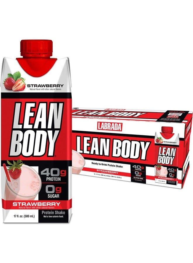 Lean Body Ready-to-Drink Strawberry Protein Shake, 40g Protein, Whey Blend, 0 Sugar, Gluten Free, 22 Vitamins & Minerals, 17 Ounce (Recyclable Carton & Lid - Pack of 12) LABRADA