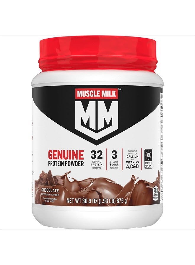 Genuine Protein Powder, Chocolate, 1.93 Pounds, 12 Servings, 32g Protein, 3g Sugar, Calcium, Vitamins A, C & D, NSF Certified for Sport, Energizing Snack, Packaging May Vary