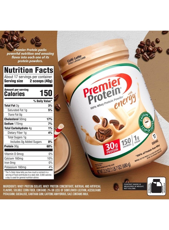 Powder, Cafe Latte, 30g Protein, 1g Sugar, 100% Whey Protein, Keto Friendly, No Soy Ingredients, Gluten Free, 17 Servings, 23.9 Ounce (Pack of 1)