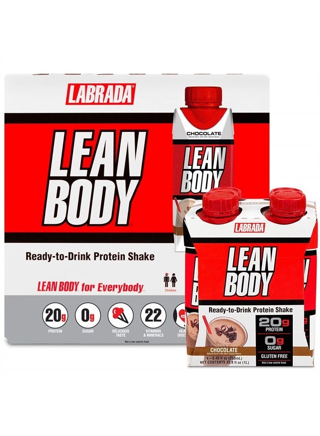 LABRADA NUTRITION - Lean Body RTD Whey Protein Shake, Convenient On-The-Go Meal Replacement Shake for Men & Women, 20 grams of Protein – Zero Sugar, Lactose & Gluten Free, Chocolate (Pack of 16)