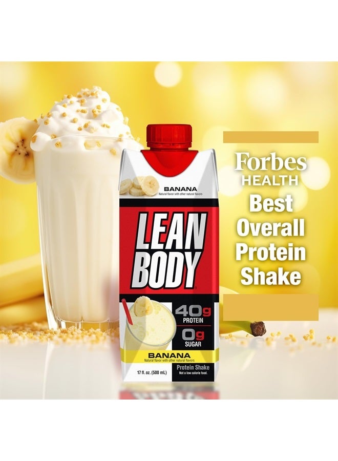 Lean Body Ready-to-Drink Banana Protein Shake, 40g Protein, Whey Blend, 0 Sugar, Gluten Free, 22 Vitamins & Minerals, 17 Ounce (Recyclable Carton & Lid - Pack of 12) LABRADA