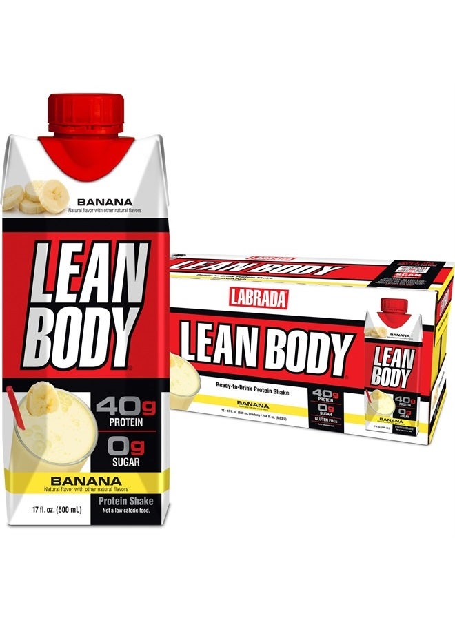 Lean Body Ready-to-Drink Banana Protein Shake, 40g Protein, Whey Blend, 0 Sugar, Gluten Free, 22 Vitamins & Minerals, 17 Ounce (Recyclable Carton & Lid - Pack of 12) LABRADA