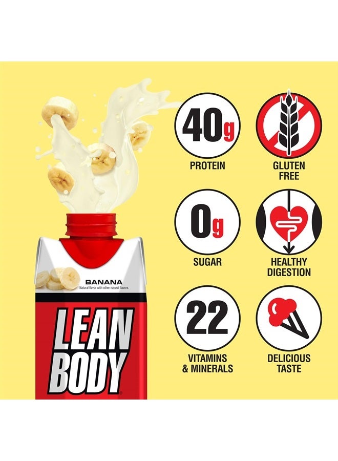 Lean Body Ready-to-Drink Banana Protein Shake, 40g Protein, Whey Blend, 0 Sugar, Gluten Free, 22 Vitamins & Minerals, 17 Ounce (Recyclable Carton & Lid - Pack of 12) LABRADA