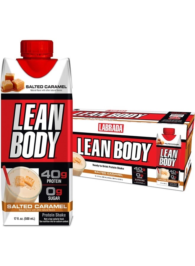 Lean Body Ready-to-Drink Salted Caramel Protein Shake, 40g Protein, Whey Blend, 0 Sugar, Gluten Free, 22 Vitamins & Minerals, 17 Fl Oz (Pack of 12)