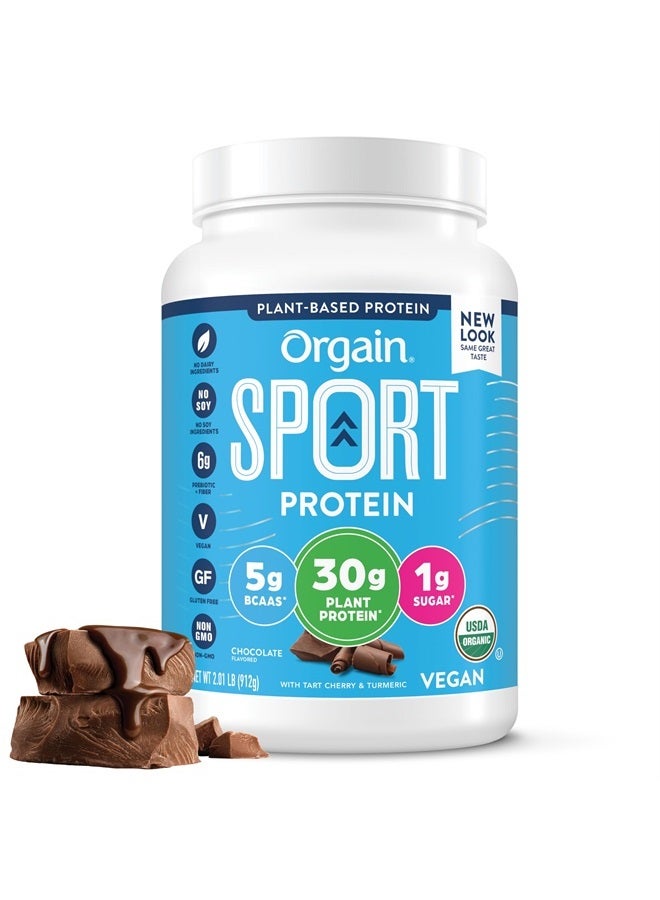 Organic Sport Vegan Protein Powder, Chocolate - 30g Plant Protein, 6g Prebiotic Fiber, 5g BCAA For Pre-Workout, Muscle Recovery, Gluten Free, Non-GMO, No Dairy or Lactose Ingredients - 2.01lb