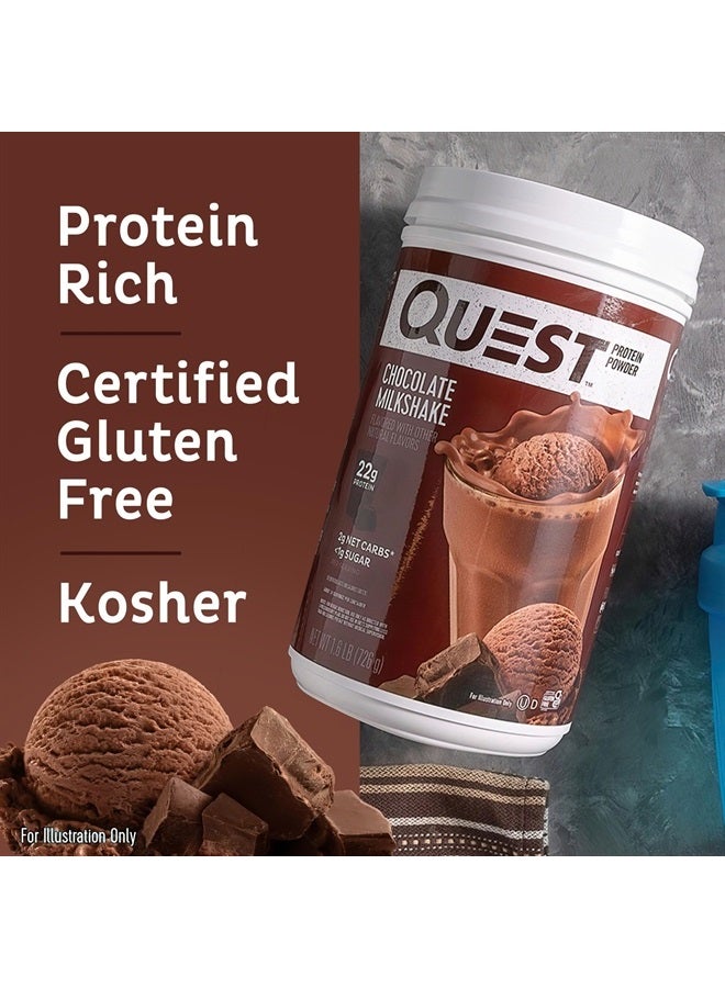 Chocolate Milkshake Protein Powder, 22g Protein, 2g Net Carbs, 1g Sugar, Low Carb, Gluten Free, 1.6 Pound, 24 Servings