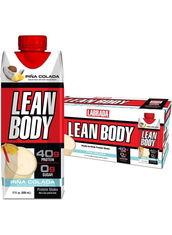 Lean Body Ready-to-Drink Pina Colada Protein Shake, 40g Protein, Whey Blend, 0 Sugar, Gluten Free, 22 Vitamins & Minerals, 17 Fl Oz (Pack of 12)