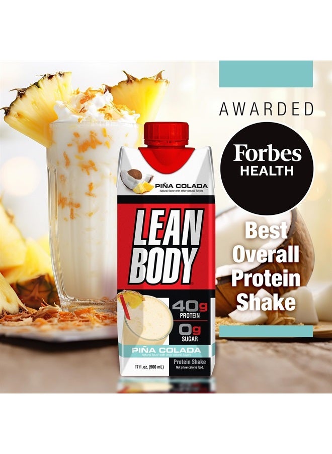 Lean Body Ready-to-Drink Pina Colada Protein Shake, 40g Protein, Whey Blend, 0 Sugar, Gluten Free, 22 Vitamins & Minerals, 17 Fl Oz (Pack of 12)