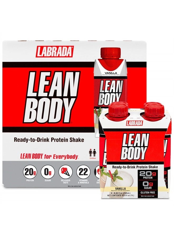 LABRADA Nutrition - Lean Body RTD Whey Protein Shake, Convenient On-The-Go Meal Replacement Shake for Men & Women, 20 Grams of Protein – Zero Sugar, Lactose & Gluten Free, Vanilla (Pack of 16)