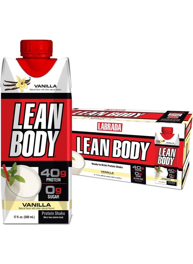 Lean Body Ready-to-Drink Vanilla Protein Shake, 40g Protein, Whey Blend, 0 Sugar, Gluten Free, 22 Vitamins & Minerals, 17 Fl Oz (Pack of 12) LABRADA