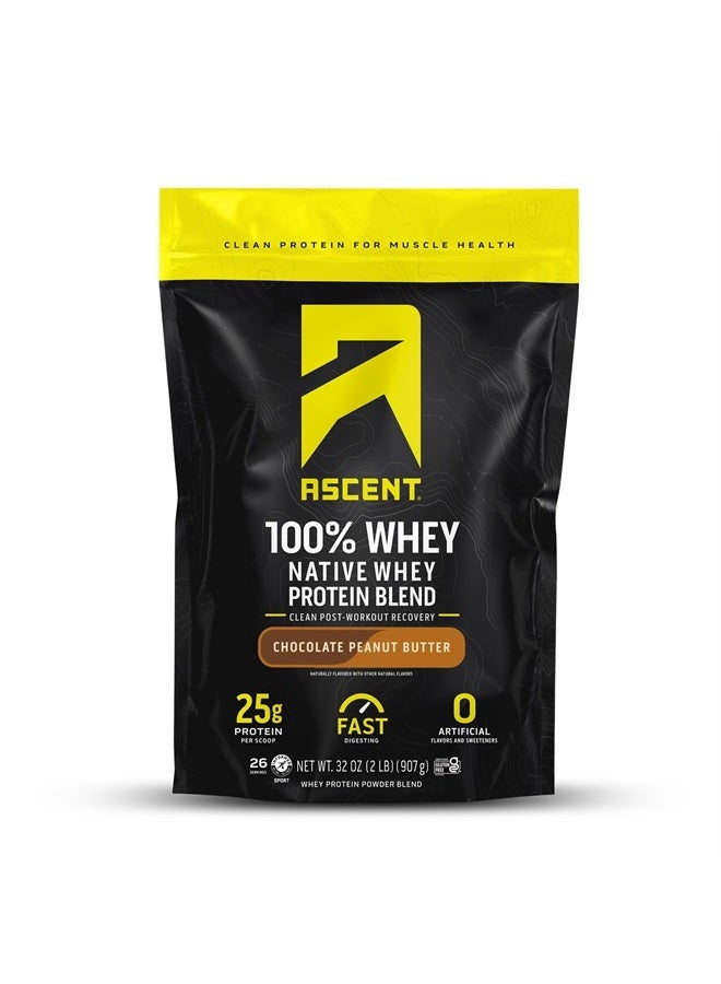 100% Whey Protein Powder - Post Workout Whey Protein Isolate, Zero Artificial Flavors & Sweeteners, Gluten Free, 5.5g BCAA, 2.6g Leucine, Essential Amino Acids, Chocolate Peanut Butter 2 lb
