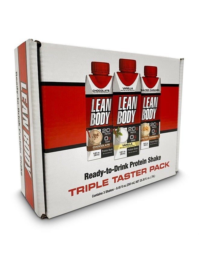 Lean Body Triple Taster Pack |On-The-Go Whey Blend Protein Shake, Zero Sugar, Gluten Free, Enriched with 22 Vitamins & Minerals 8.45Fl Oz (Pack of 3)