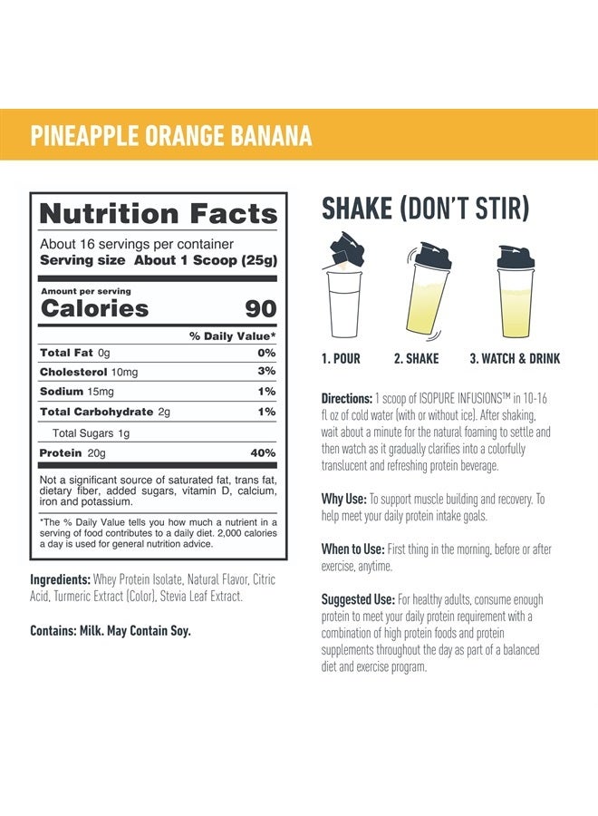 Protein Powder, Gluten Free, Whey Protein Isolate, Post Workout Recovery Drink Mix, Prime, Infusions- Pineapple Orange Banana, 16 Servings