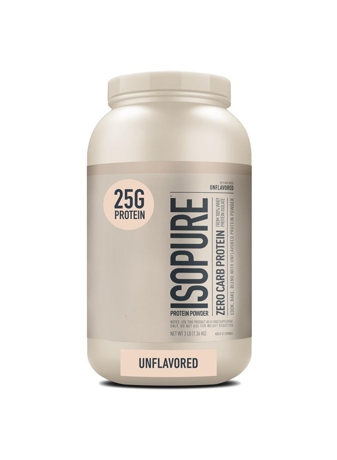 Unflavored Protein, 25g Whey Isolate, Zero Carb & Keto Friendly, 47 Servings, 3 Pounds (Packaging May Vary)