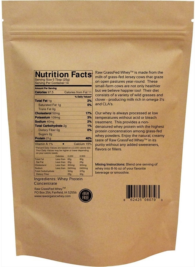 Raw Grass Fed Whey - Happy Healthy Cows, COLD PROCESSED Undenatured 100% Grass Fed Whey Protein Powder, GMO-Free + rBGH Free + Soy Free + Gluten Free + No Added Sugar, Unflavored, Unsweetened (12 OZ)