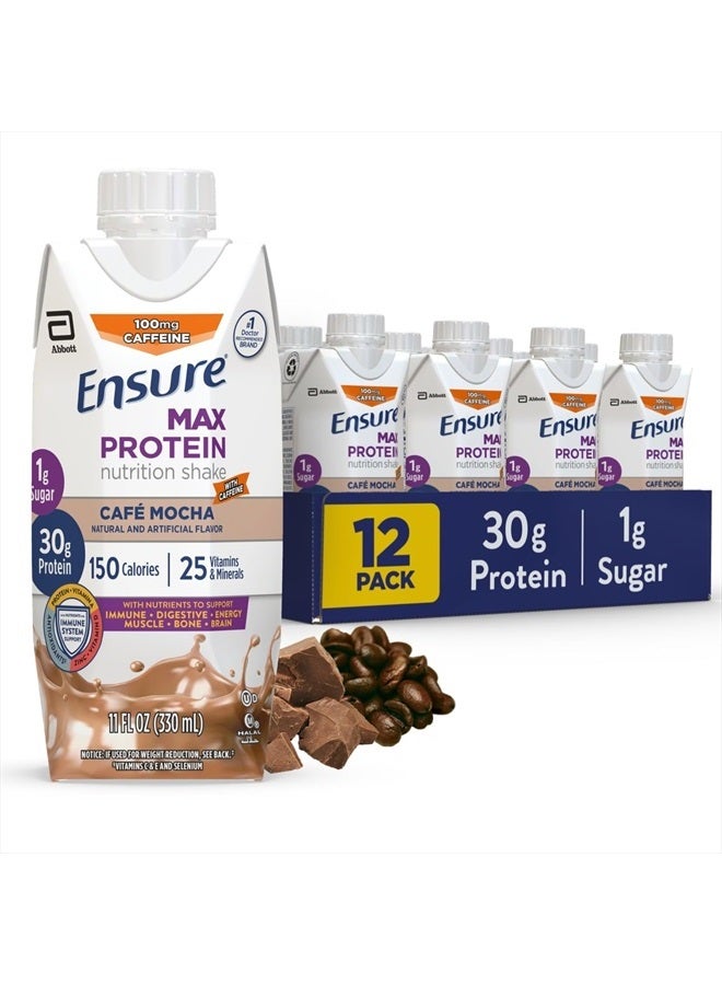 Max Protein Liquid Nutritional Shake with 30g of Protein, 1g of Sugar, High Protein Shake, Cafe Mocha, 11 Fl Oz (Pack of 12) gluten free