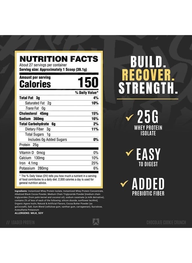 Loaded Protein Powder | 25g Whey Protein Isolate & Concentrate | with Prebiotic Fiber & MCTs | Low Carbs & Low Sugar | 27 Servings (Chocolate Cookie Blast)