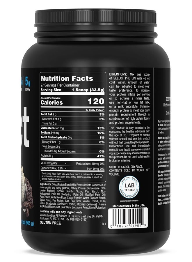 Select Protein, Cookies and Cream, 27 Serving, Premium Whey and Casein Blend