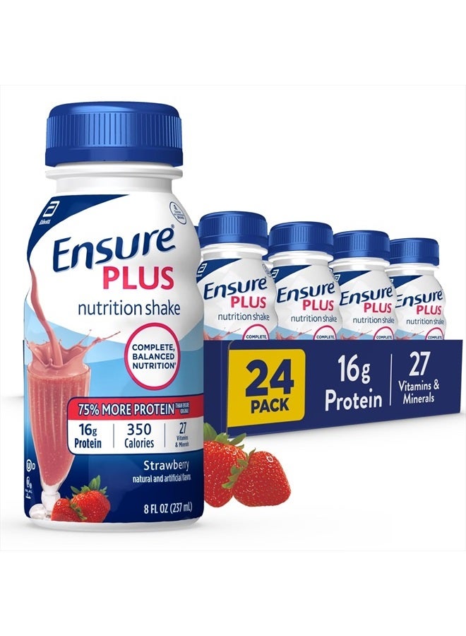 Plus Strawberry Nutrition Shake, Meal Replacement Shake, 16g Protein and 27 Vitamins and Minerals, 8 fl oz x 24 Pack