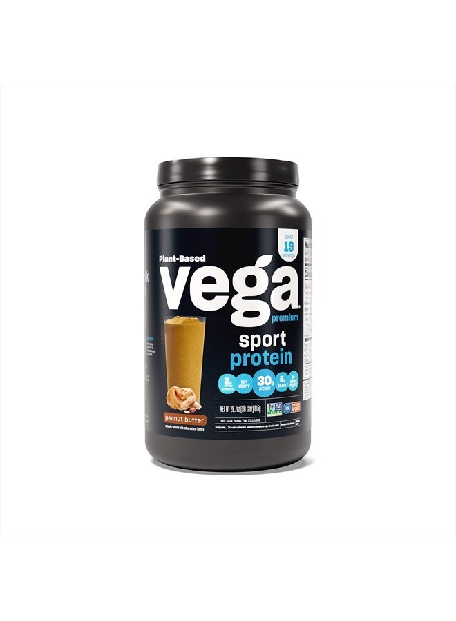 Premium Sport Protein Peanut Butter Protein Powder, Vegan, Non GMO, Gluten Free Plant Based Protein Powder Drink Mix, NSF Certified for Sport, 28.7 oz