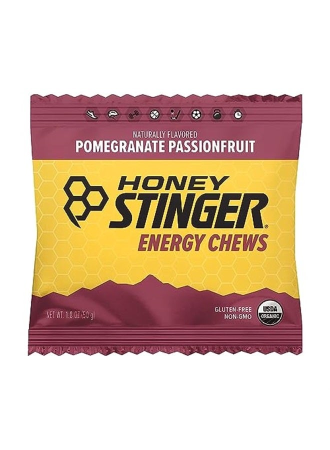 Organic Pomegranate Passionfruit Energy Chew | Gluten Free & Caffeine Free | For Exercise, Running and Performance | Sports Nutrition for Home & Gym, Pre and Mid Workout | 12 Pack