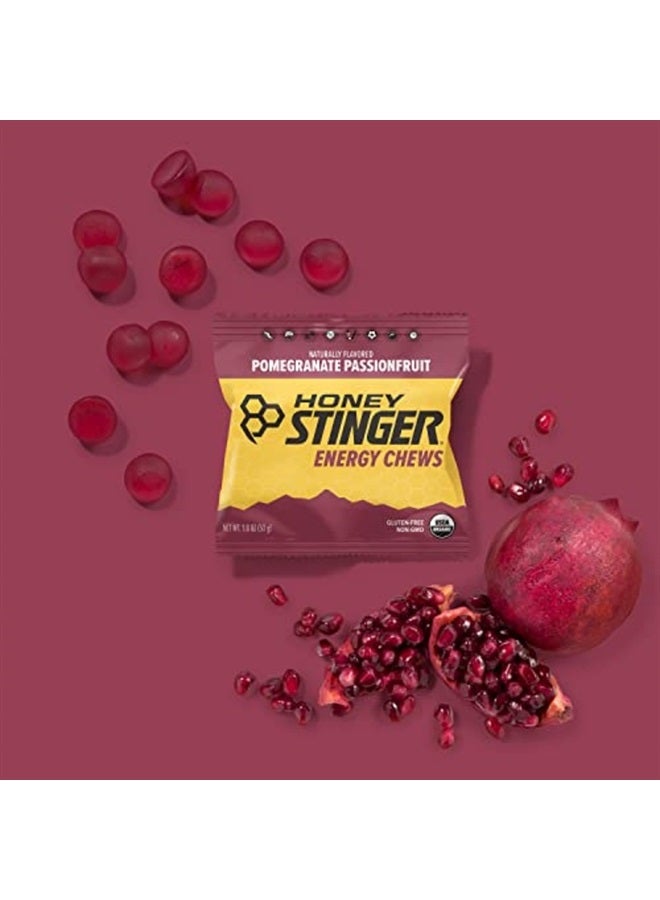 Organic Pomegranate Passionfruit Energy Chew | Gluten Free & Caffeine Free | For Exercise, Running and Performance | Sports Nutrition for Home & Gym, Pre and Mid Workout | 12 Pack