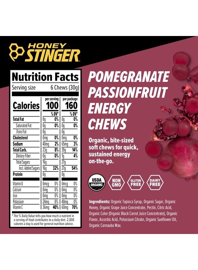 Organic Pomegranate Passionfruit Energy Chew | Gluten Free & Caffeine Free | For Exercise, Running and Performance | Sports Nutrition for Home & Gym, Pre and Mid Workout | 12 Pack