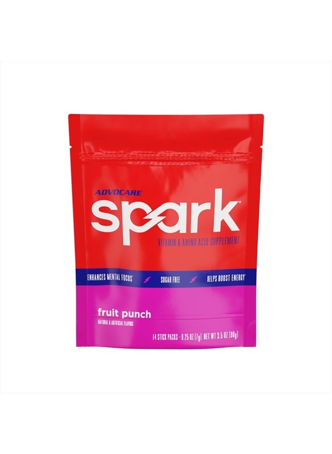 Spark Vitamin & Amino Acid Supplement - Focus & Energy Supplement Mix - Powdered Energy Supplement Mix - Powder Supplement Mix - Amino Acids - Fruit Punch - 14 Stick Packs