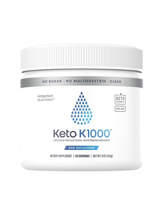 Keto K1000 Electrolyte Powder | Unflavored | Hydration Supplement Drink Mix | Boost Energy & Beat Leg Cramps | No Sugar, No Stevia, No Maltodextrin | 50 Servings