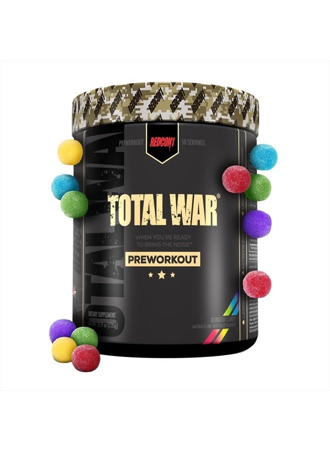 Total War Pre Workout Powder, Rainbow Candy - Beta Alanine + Citrulline Malate Vegan & Keto Friendly Preworkout for Men & Women with 320mg of Caffeine (50 Servings