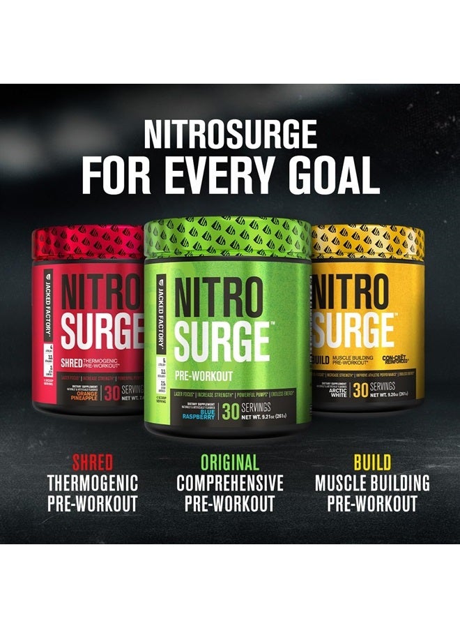 NITROSURGE Pre Workout Supplement - Endless Energy, Instant Strength Gains, Clear Focus and Intense Pumps - NO Booster & Powerful Preworkout Energy Powder - 30 Servings, Watermelon