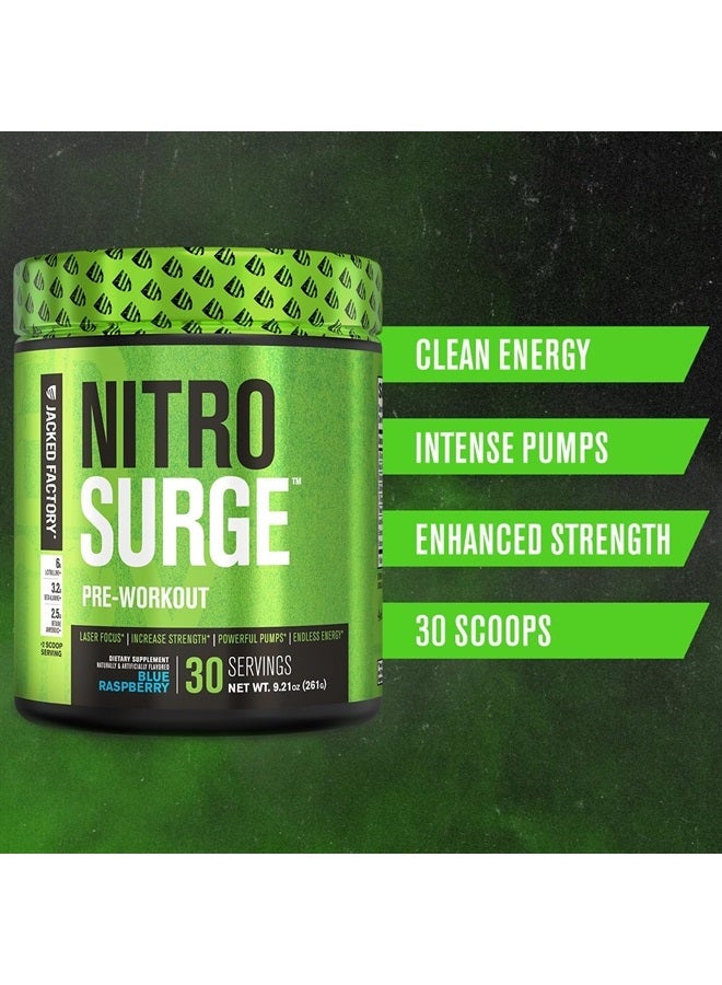 NITROSURGE Pre Workout Supplement - Endless Energy, Instant Strength Gains, Clear Focus and Intense Pumps - NO Booster & Powerful Preworkout Energy Powder - 30 Servings, Watermelon