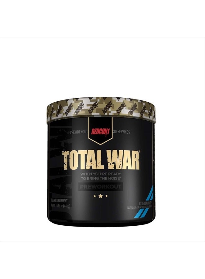 Total War Pre Workout Powder, Blue Lemonade - Beta Alanine + Citrulline Malate Keto Friendly Preworkout for Men & Women with 320mg of Caffeine - Fast Acting (30 Servings)