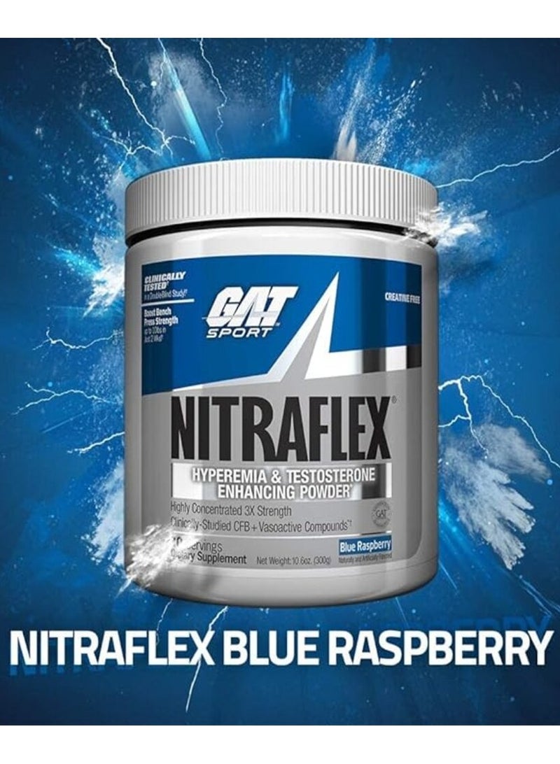 GAT Sport Nitraflex Hyperemia & Testosterone Enhancing Powder, Blue Raspberry Flavor, 300g