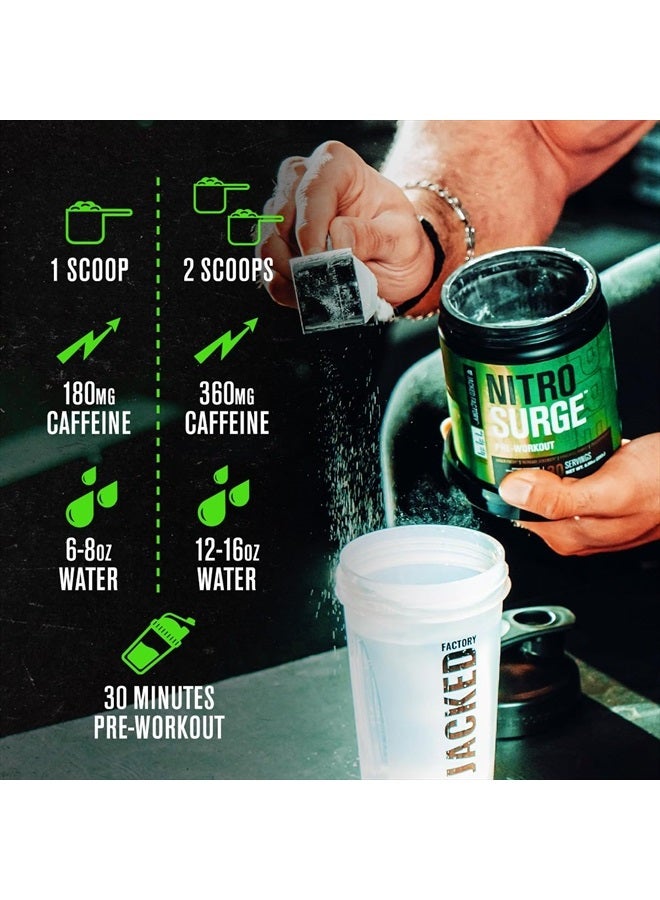 NITROSURGE Pre Workout Supplement - Energy Booster, Instant Strength Gains, Clear Focus & Intense Pumps - NO Booster & Powerful Preworkout Energy Powder - 30 Servings, Blue Raspberry
