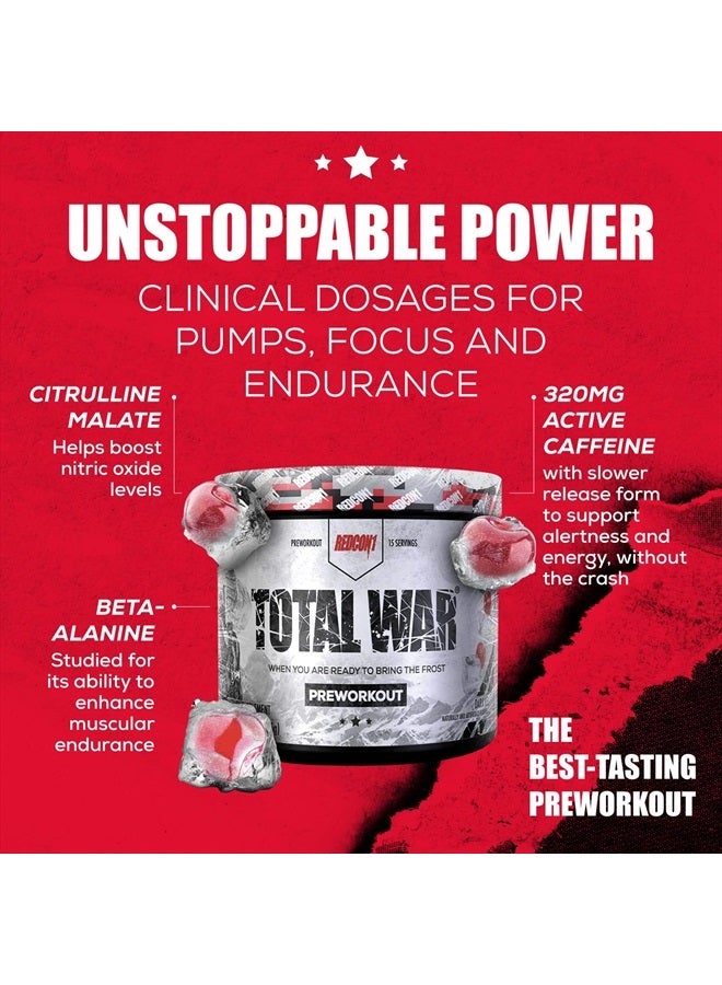 Total War Pre Workout Powder - Endurance, Alertness, Pump Boosting Citrulline Malate & Beta Alanine - Fast Acting, Caffeinated Preworkout for Men & Women (Dark Ice, 15 Servings)
