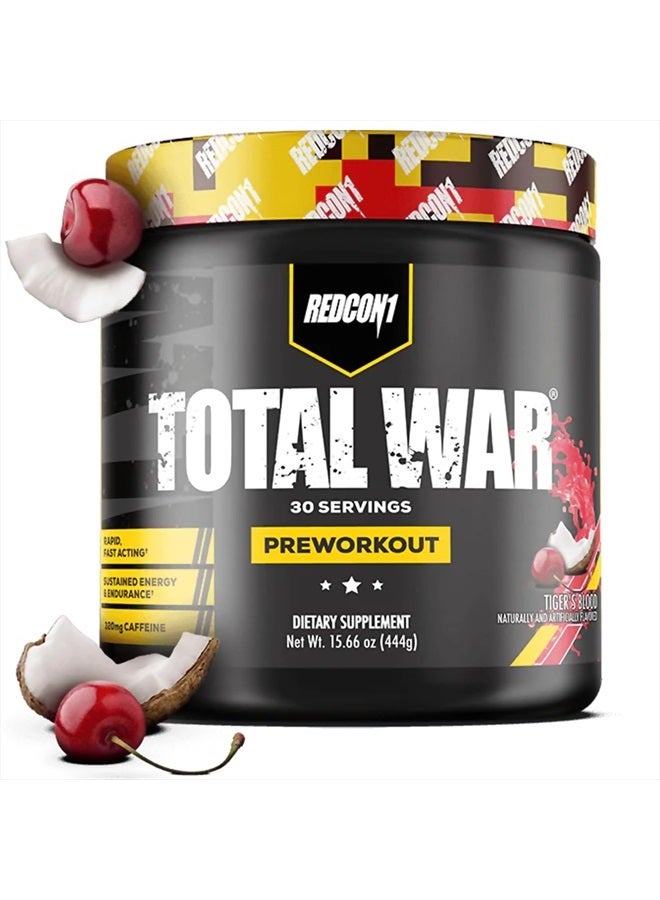 Total War Pre Workout - L Citrulline, Malic Acid, Green Tea Leaf Extract for Pump Boosting Pre Workout for Women & Men - 3.2g Beta Alanine to Reduce Exhaustion, Tiger's Blood, 30 Servings