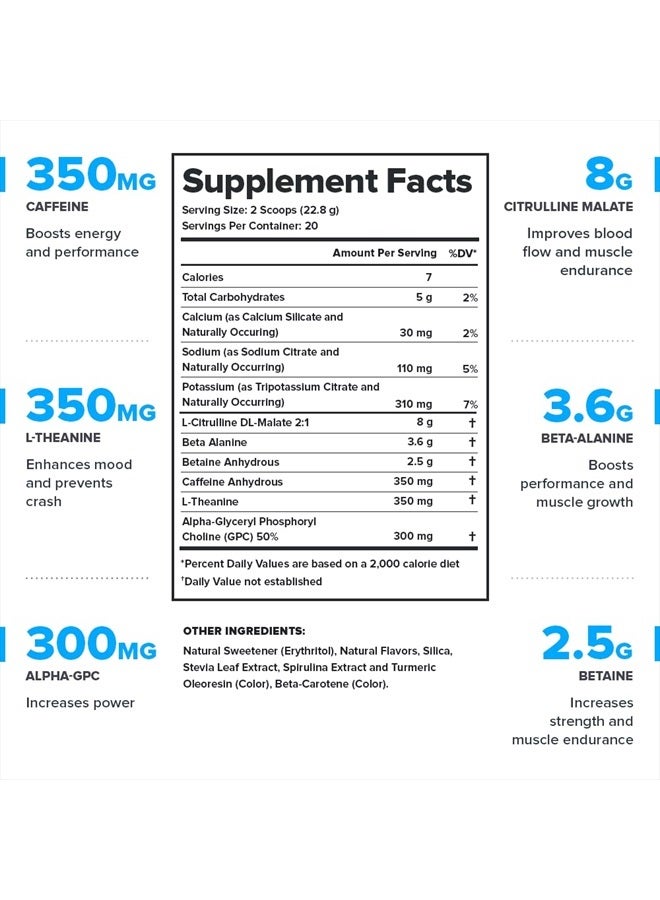 Pulse Pre Workout Supplement - All Natural Nitric Oxide Preworkout Drink to Boost Energy, Creatine Free, Naturally Sweetened, Beta Alanine, Citrulline, Alpha GPC (Green Apple)